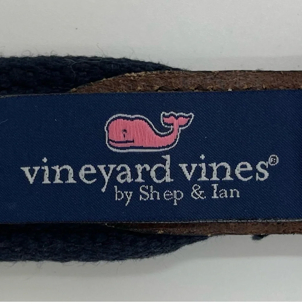 Vineyard Vines Green‎ & Navy Blue Football Whale Logo Canvas Club Belt Size 30